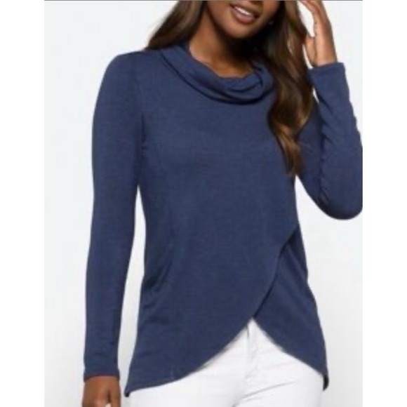 Magnolia Sweaters - Magnolia Grace Blue Paedia Tulip Hem Cowl‎ Neck French Terry Knit Top Small NWT